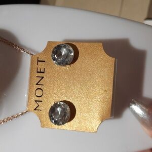 NWT MONET MASSIVE GOLD CRYSTAL SOLITAIRE EARRINGS STUDS